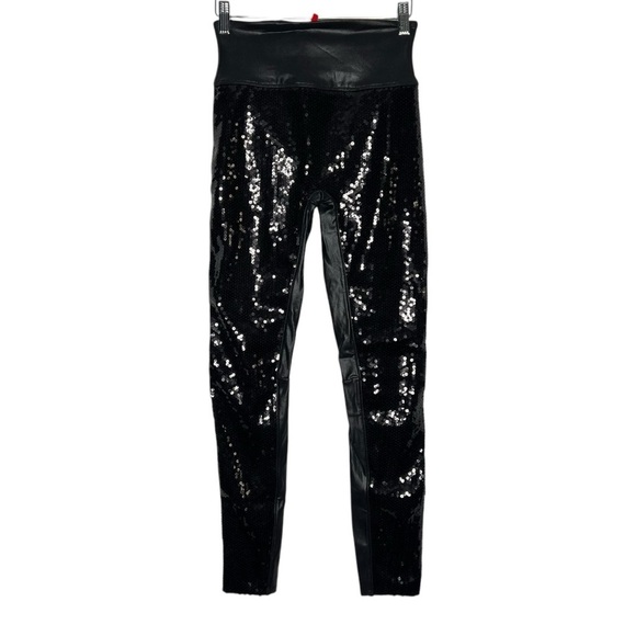 Spanx Faux Leather Sequin Leggings Black Size S - Picture 8 of 15